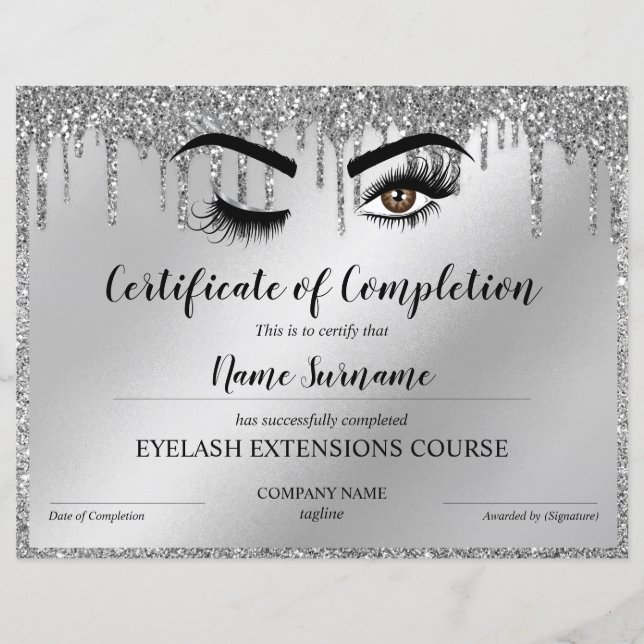 Certificate of Completion Award lashes Course (Front)