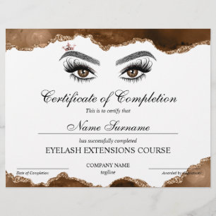 Certificate of Completion Award lashes Course