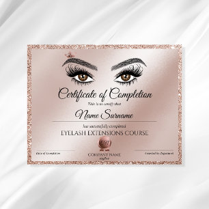 Certificate of Completion Award lashes Course