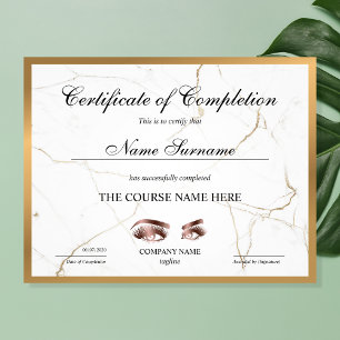 Certificate of Completion Award lashes Course