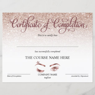 Certificate of Completion Award lashes Course