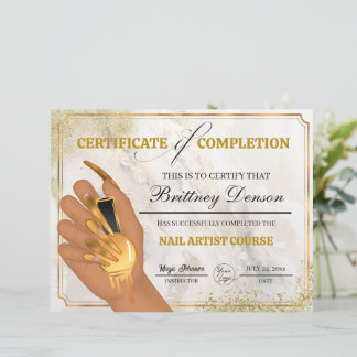 Certificate of Completion Award Nail Technician