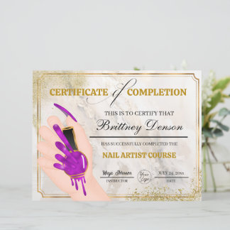 Certificate of Completion Award Nail Technician