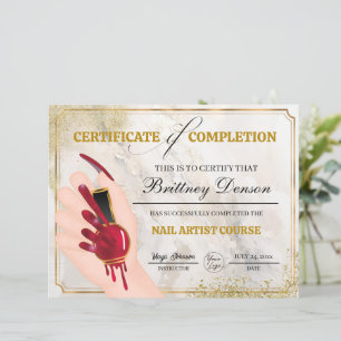 Certificate of Completion Award Nail Technician