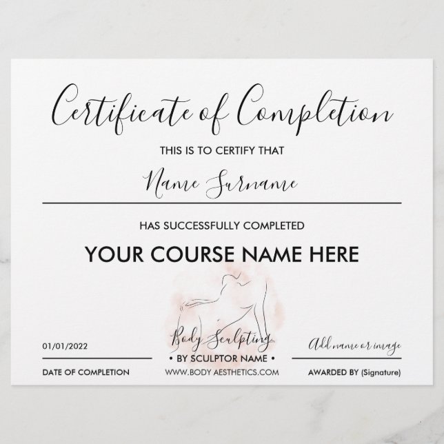 certificate of completion Beauty Body Aesthetic (Front)