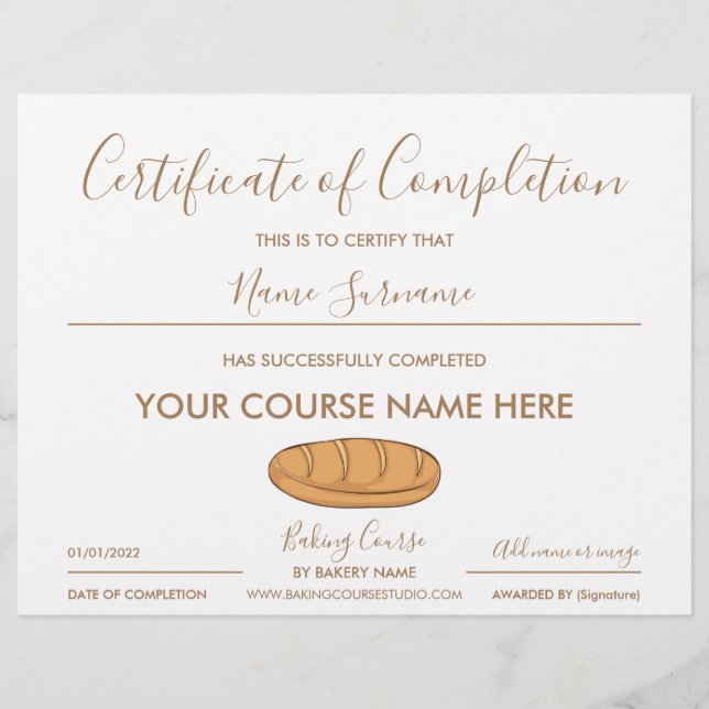 certificate of completion bread baking (Front)