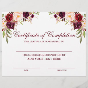 Certificate of Completion Burgundy Floral