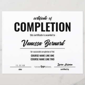 Certificate Of Completion Course Award Bold Script