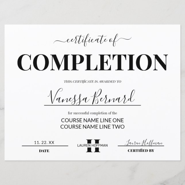 Certificate Of Completion Course Award Monogram  (Front)