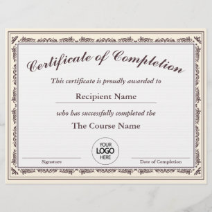 Certificate of Completion Customisable Award