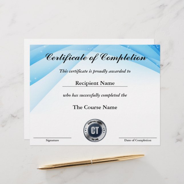 Certificate of Completion Customisable Award (Front/Back In Situ)