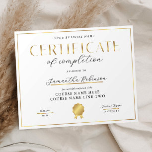 Certificate of Completion Elegant Gold Badge Award