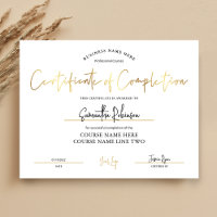 Certificate of Completion Faux Gold Downloadable