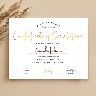 Certificate of Completion Faux Gold Downloadable Poster