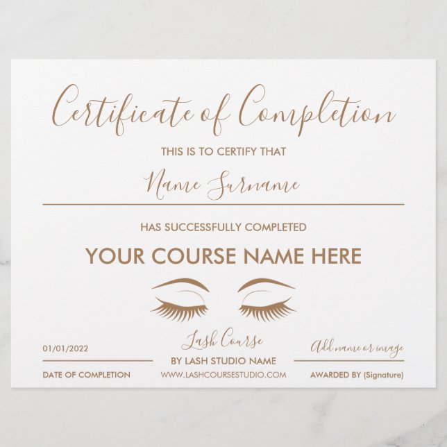certificate of completion lash course (Front)