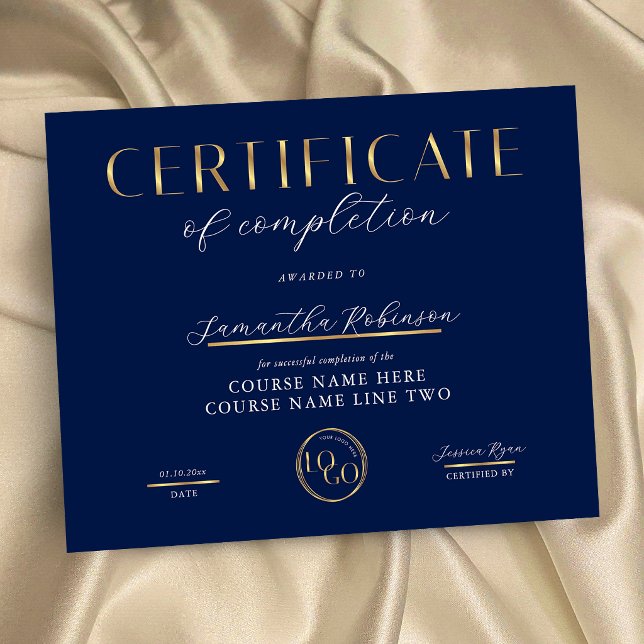 Certificate of Completion Navy & Gold Logo Award (Creator Uploaded)
