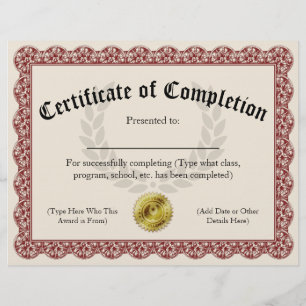 Certificate of Completion Red Customisable 8.5x11