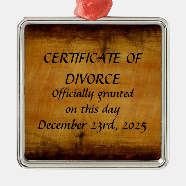 Certificate of Divorce Custom Metal Tree Decoration (Front)