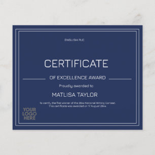 Certificate of Excellence Award Navy Add Logo 