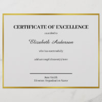 Certificate of Excellence Black White Gold Award