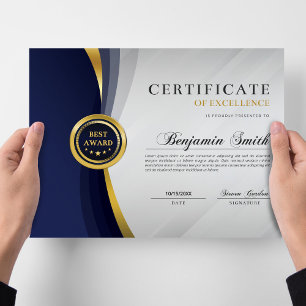 Certificate of Excellence Blue & Gold Award