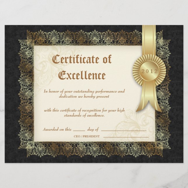 Certificate of Excellence Diploma Black Cream (Front)