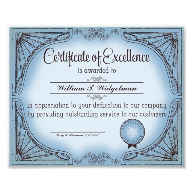 certificate of excellence employee recognition photo print (Front)