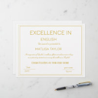 Certificate Of Excellence in English Achievement 