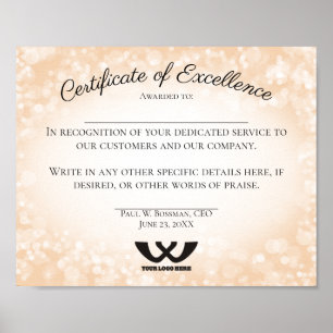 Certificate of excellence staff employee award poster