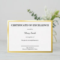 Certificate of Excellence White Gold Foil Award