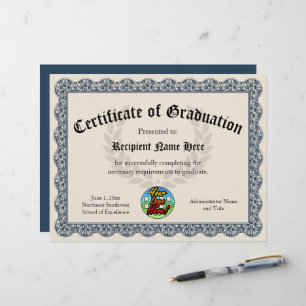 Certificate of Graduation Blue Customisable Logo