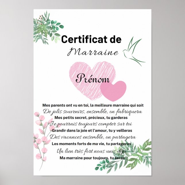 Certificate of Marraine Poster (Front)