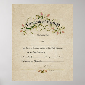 "Certificate of Marriage" Wedding Certificate Poster