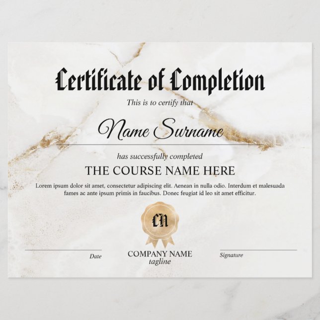 Certificate of Participation Award Course  (Front)