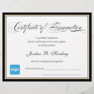 Certificate of Recognition Award - Add Logo