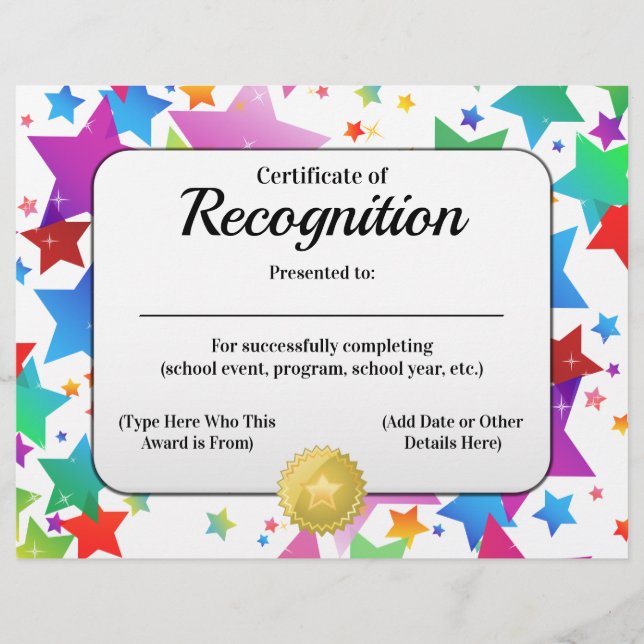 Certificate of Recognition Customisable 8.5x11 (Front)