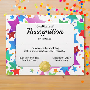 Certificate of Recognition Customisable 8.5x11