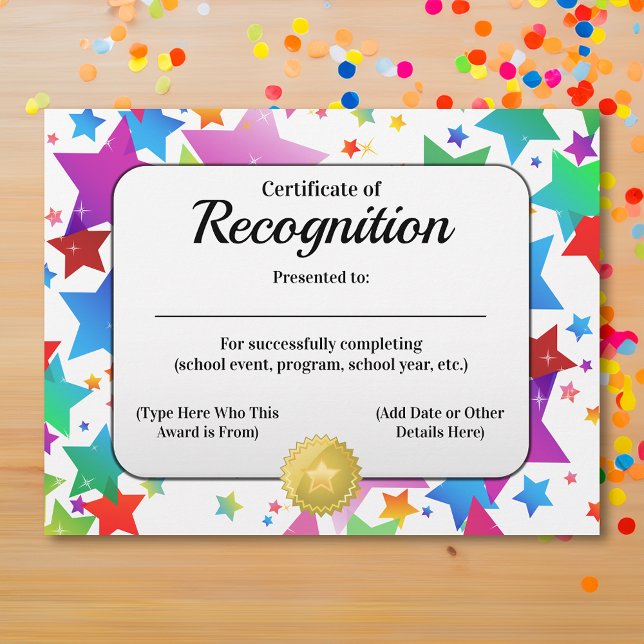 Certificate of Recognition Customisable 8.5x11 (certificate of recognition)