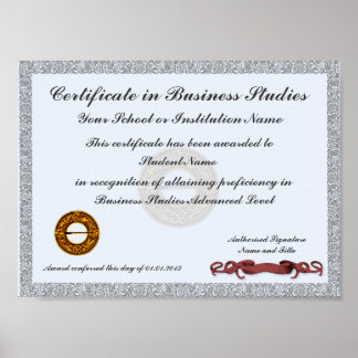 Certificate of Subject Curriculum Award Poster