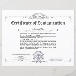 Certificate of Zonianization