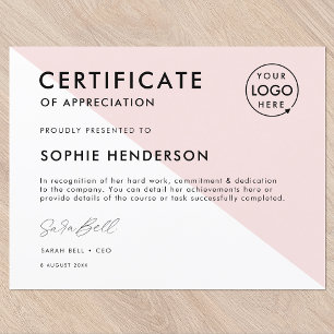 Certificate Pink Professional Logo Award Template