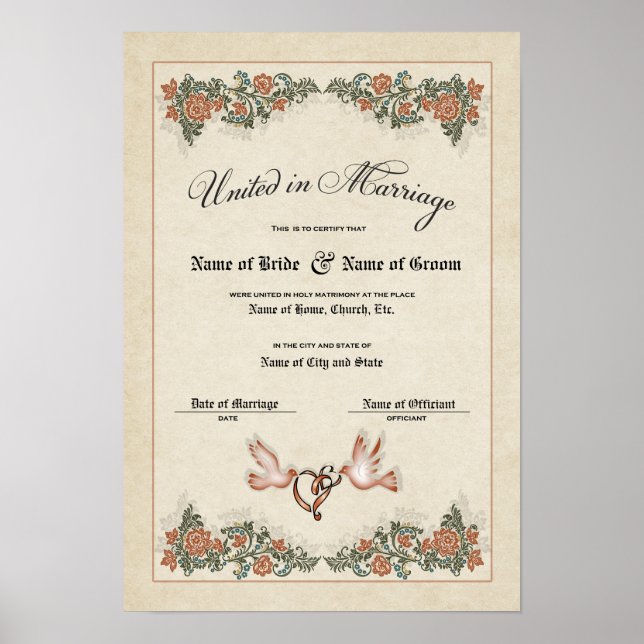 Certificate Wedding-Marriage-(Ornamental Keepsake) Poster (Front)