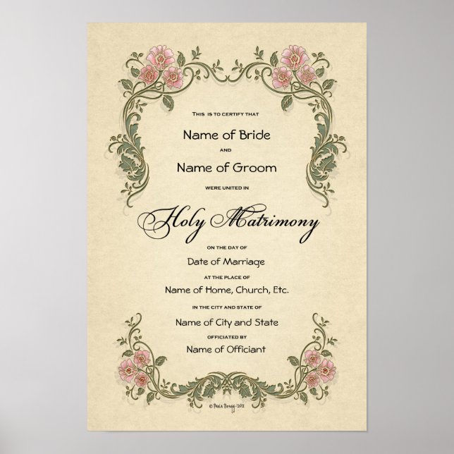 Certificate Wedding-Marriage-(Ornamental Keepsake) Poster (Front)