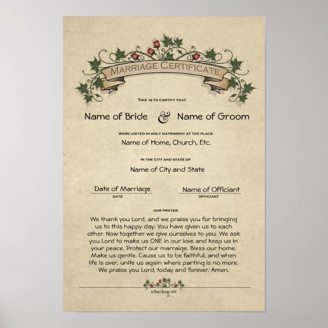 Certificate Wedding-Marriage-(Ornamental Keepsake) Poster (Front)