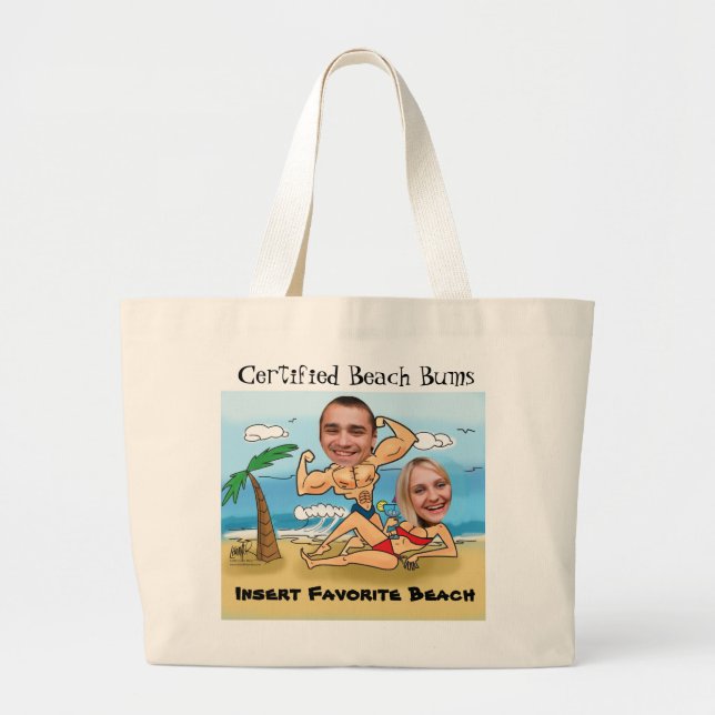 Certified Beach Bums Cut Outs Large Tote Bag (Front)