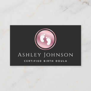 Certified Birth Doula Rose Gold Baby Feet Logo Business Card