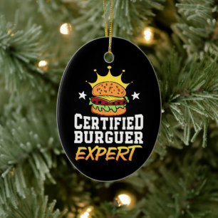 Certified Burger Expert Hamburger Handdrawn Burger Ceramic Tree Decoration