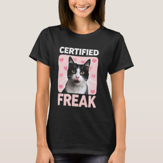 Certified Cat Freak Funny Kitten Pink Hearts Kitty T-Shirt