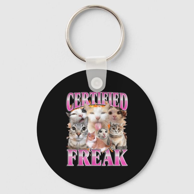 Certified cat graphic bootleg funny gen z humor  key ring (Front)