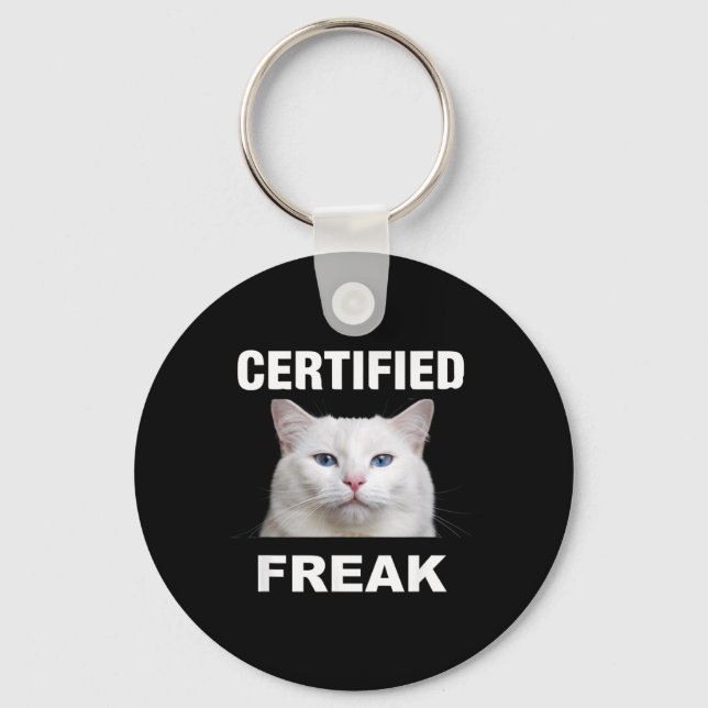 Certified Cat Meme Funny White Cat Key Ring (Front)